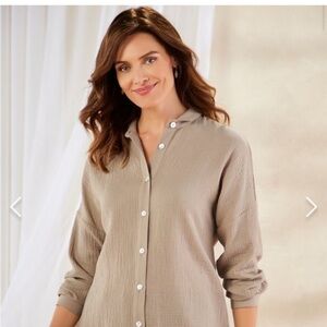 Soft Surroundings Gauzy Cotton Button Down Shirt